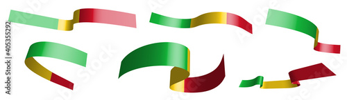 Set of holiday ribbons. flag of Mali waving in wind. Separation into lower and upper layers. Design element. Vector on white background