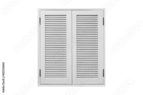 White wood shutters window frame isolated on a white background