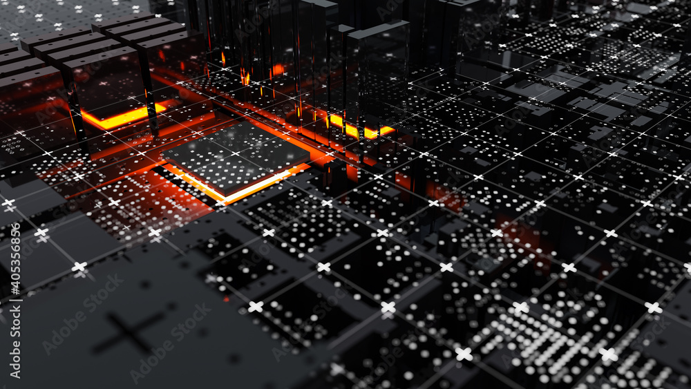 Abstract Central Computer Processors Concept. 3D illustration - obrazy, fototapety, plakaty 