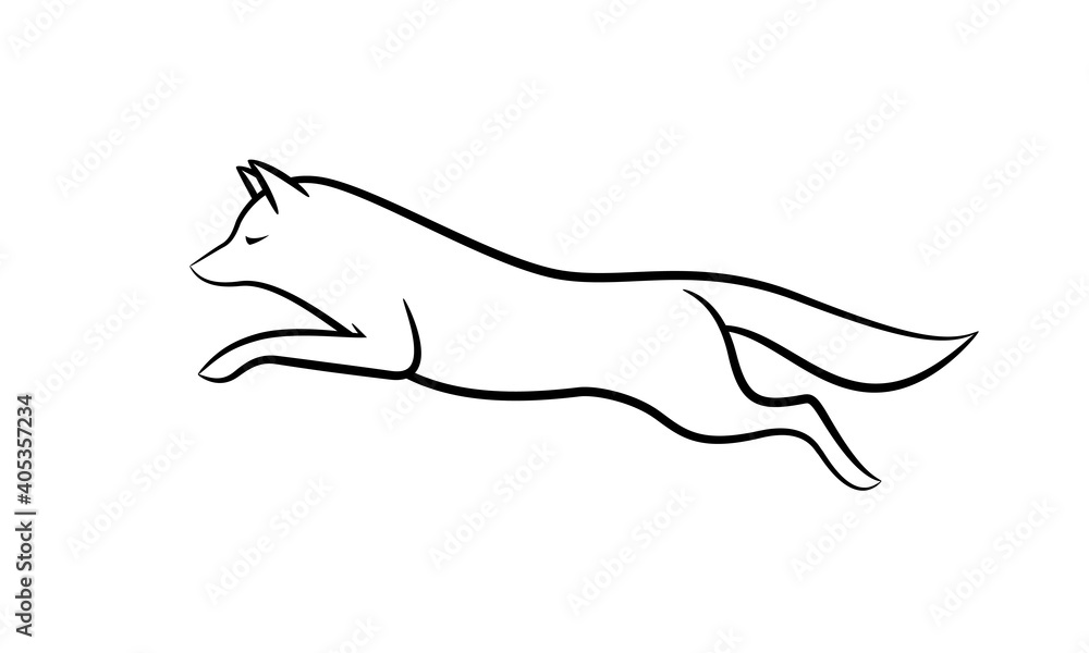 Fototapeta premium Fox jumping icon. Line art vector illustration. Minimalist concept.