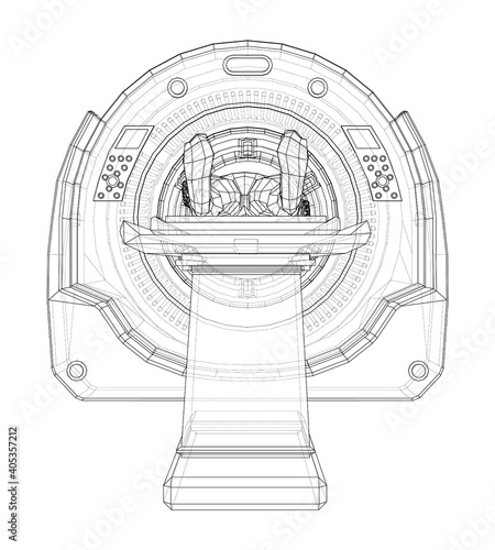 MRI machine scanning patient inside. Vector