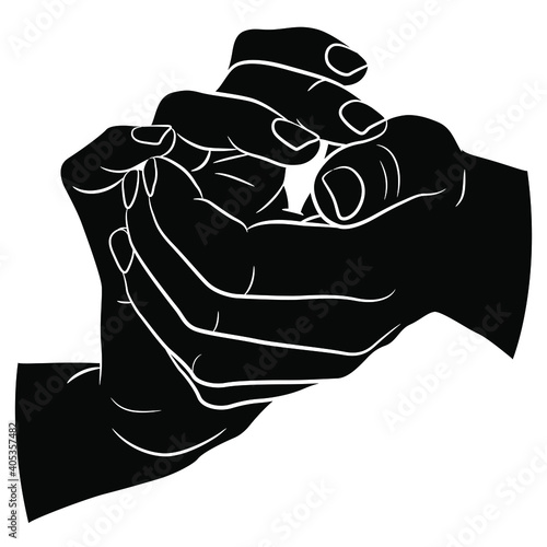  Washing hands gesture. Two clasped human palms. Black and white silhouette. Cartoon style.