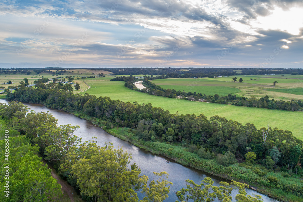 Naklejka premium River flowing in Australian outback - aerial view