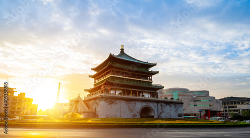 Historic bell tower in the city center of Xi'an, China