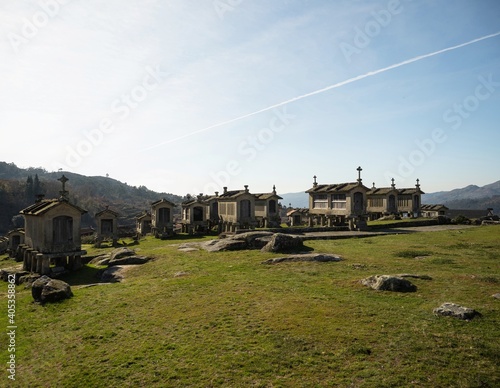 Old traditional horreo espigueiro granary food storehouse in Lindoso Ponte da Barca Viana do Castelo Portugal photo