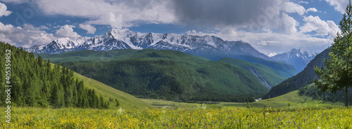 Panoramic mountain view, summer day