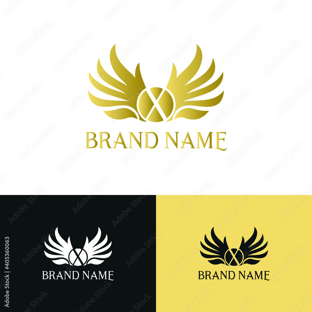 letter X and wings in luxury and elegant golden style logo design letter X and wings in luxury and elegant golden style logo design