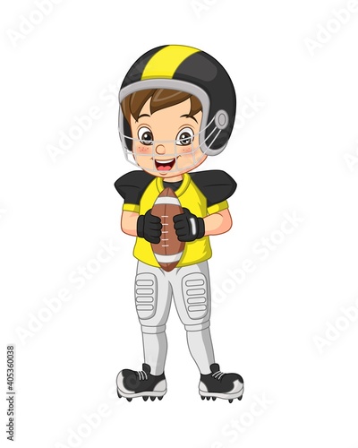 Cartoon little boy playing rugby