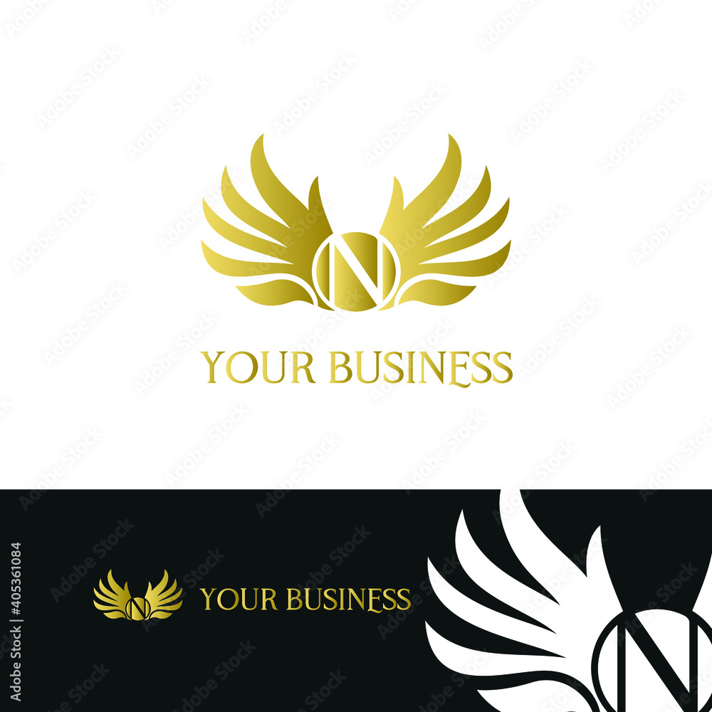 letter N and wings in luxury and elegant golden style logo design letter N and wings in luxury and elegant golden style logo design