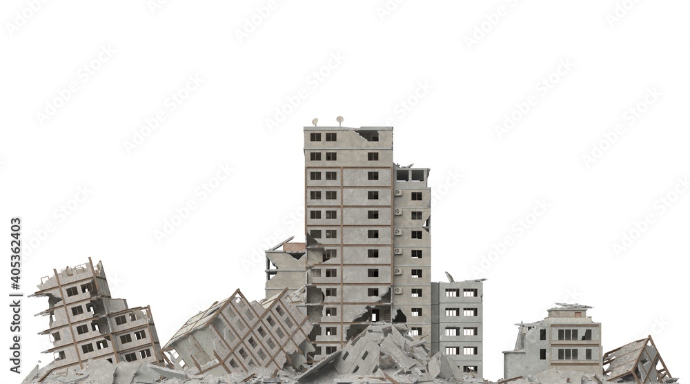 Ruined building isolated on white 3d illustration Ruined building isolated on white 3d illustration
