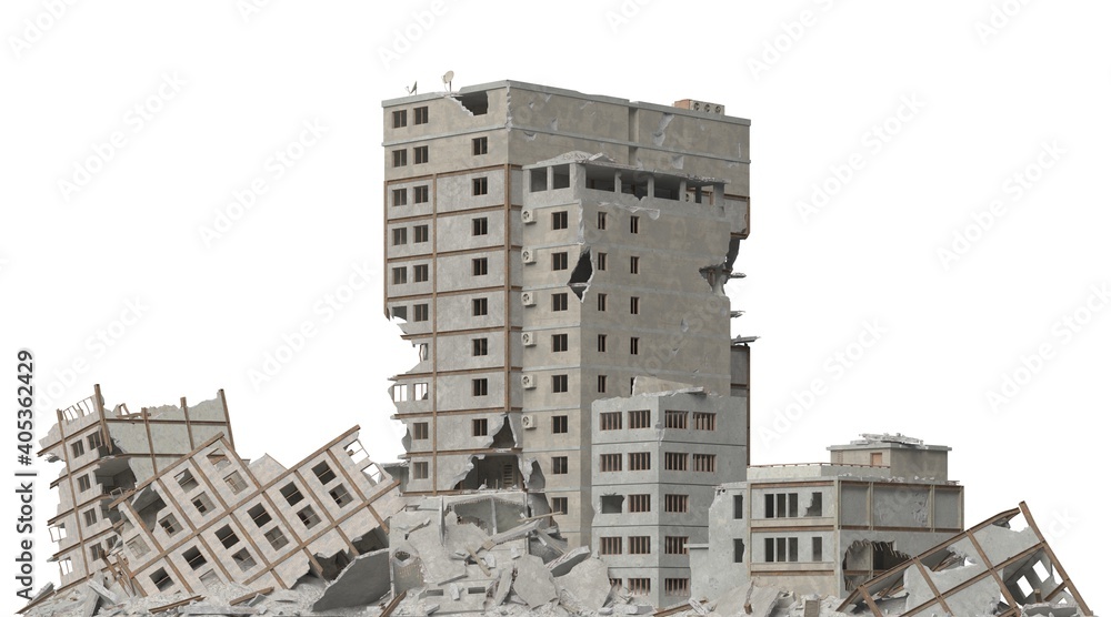 Ruined building isolated on white 3d illustration Ruined building isolated on white 3d illustration