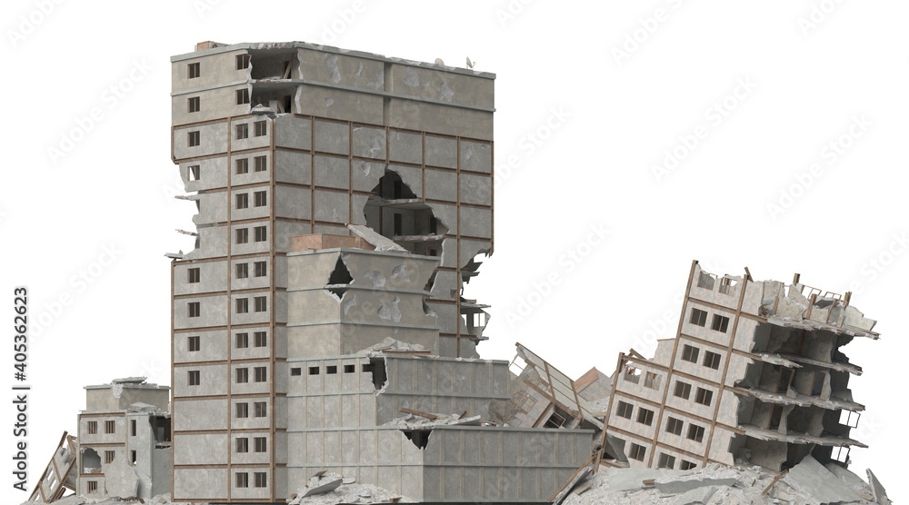 Ruined building isolated on white 3d illustration Ruined building isolated on white 3d illustration