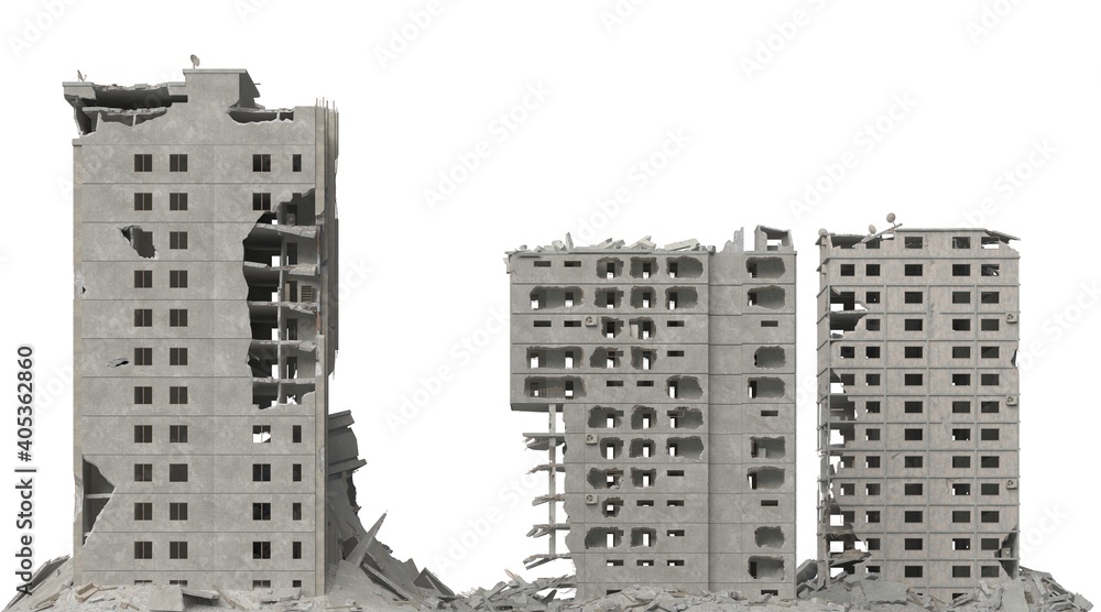 Ruined building isolated on white 3d illustration Ruined building isolated on white 3d illustration