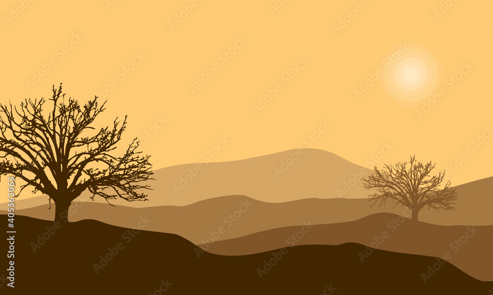 Amazing desert scenic at sunset in the afternoon. Vector illustration