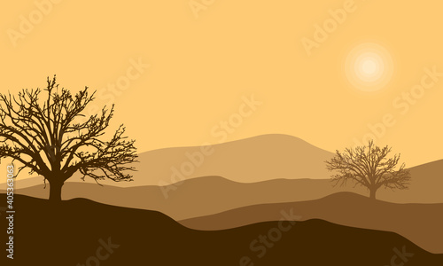 Amazing desert scenic at sunset in the afternoon. Vector illustration