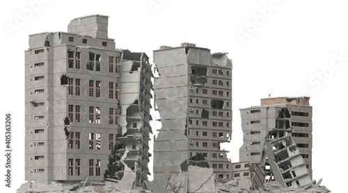 Fotografie Ruined building isolated on white 3d illustration