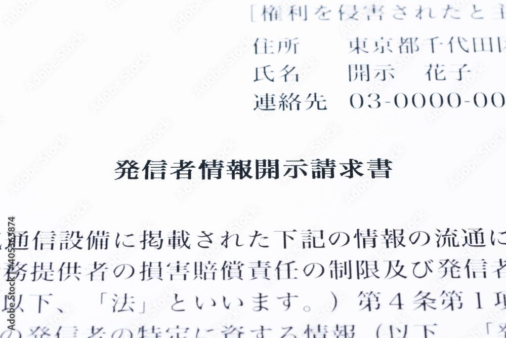 発信者情報開示請求イメージ（発信者情報開示請求書）