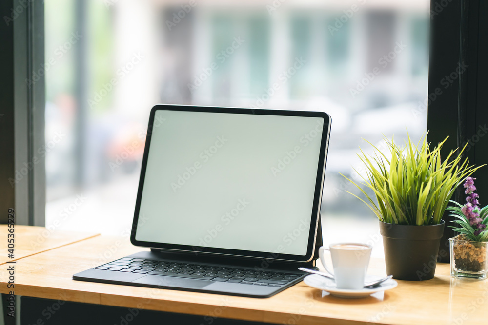Mock up image of tablet computer with blank white screen background for advertising and text. Mock up image of tablet computer with blank white screen background for advertising and text.