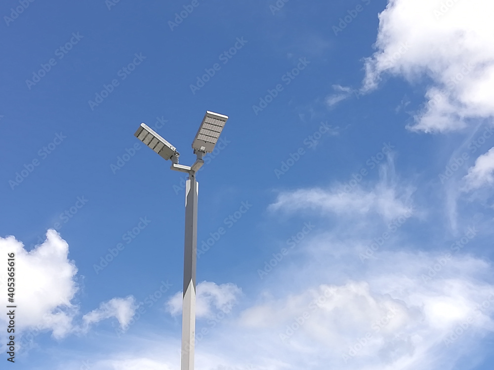 Solar cell pole isolated with blue sky Solar cell pole isolated with blue sky