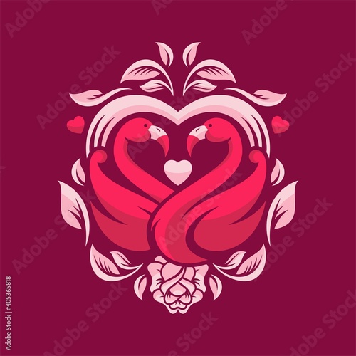 Heart love couple flamingo bird