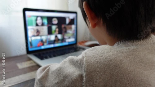 kid study education learning online from home with video conference meeting technology, lifestyle new normal concept of coronavirus pandemic