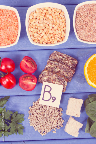 Healthy nutritious food as source folic acid, minerals, vitamin B9 and dietary fiber