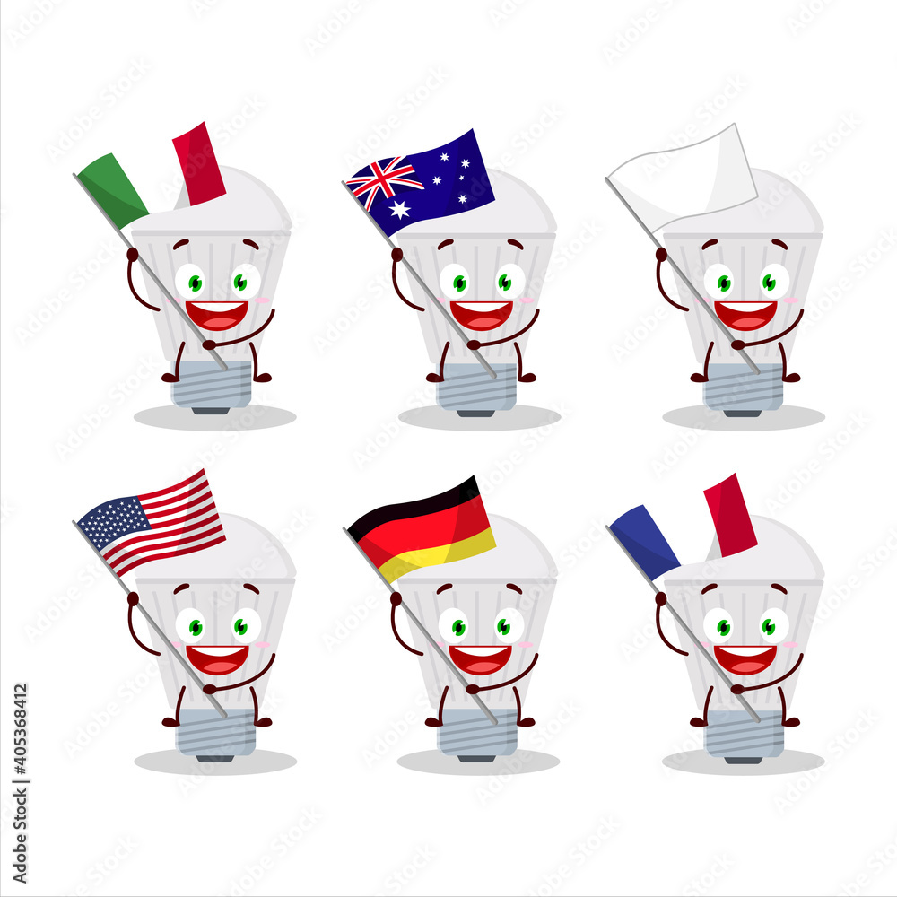 Led cartoon character bring the flags of various countries Led cartoon character bring the flags of various countries