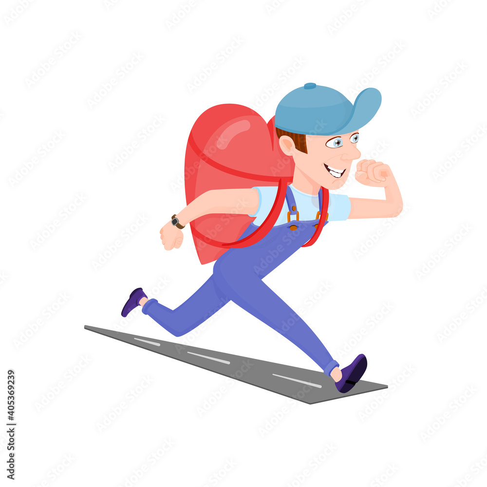 Running courier, metaphor - delivery of happiness, the guy carries a gift in the shape of a heart