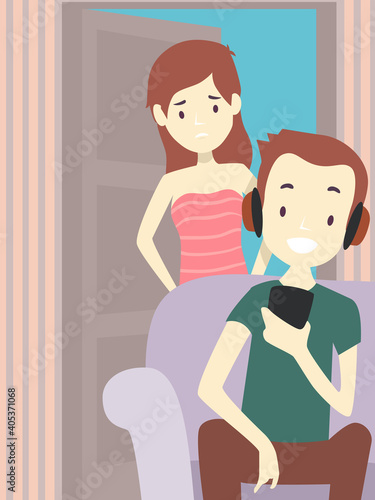 Couple Man Girl Mobile Phon...