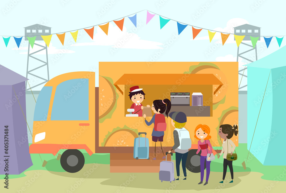 Stickman Man Girl Festival Food Truck Illustration Stickman Man Girl Festival Food Truck Illustration