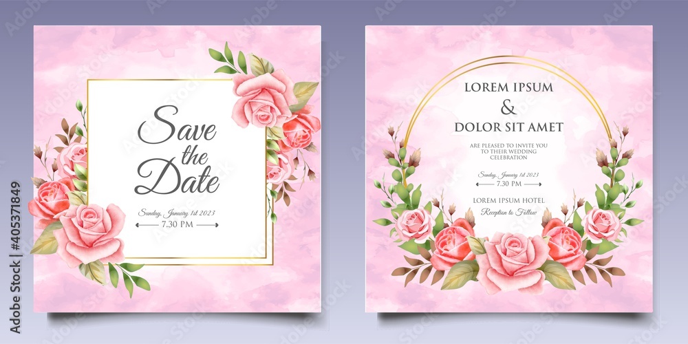 Wedding Invitation Card with Hand Drawn Floral Decoration