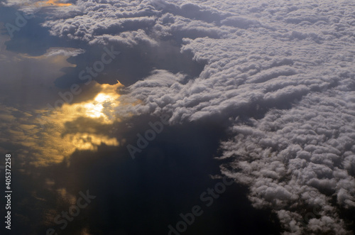 Sun reflection in Mediterranean from airliner. Flight from Kiev to Sharm El Sheikh, Egypt.