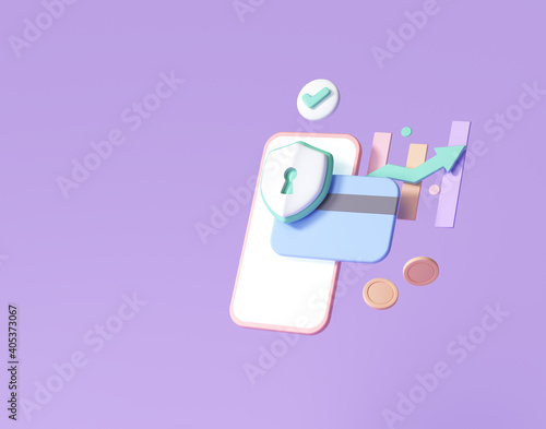 3D Financial security, online payment protection, online transaction, online banking, and online shopping. 3d render illustration