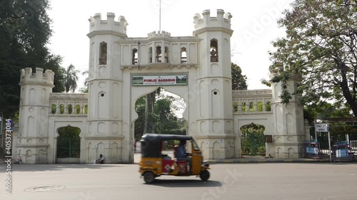 India - Hyderabad January 2021: Entry gate view of public gardens Hyderabad city photo