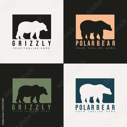 set of bear silhouette logo vector illustration design template. grizzly icon