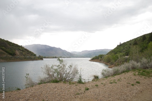 Utah's Pineview Reservoir below the Wasatch Mountains