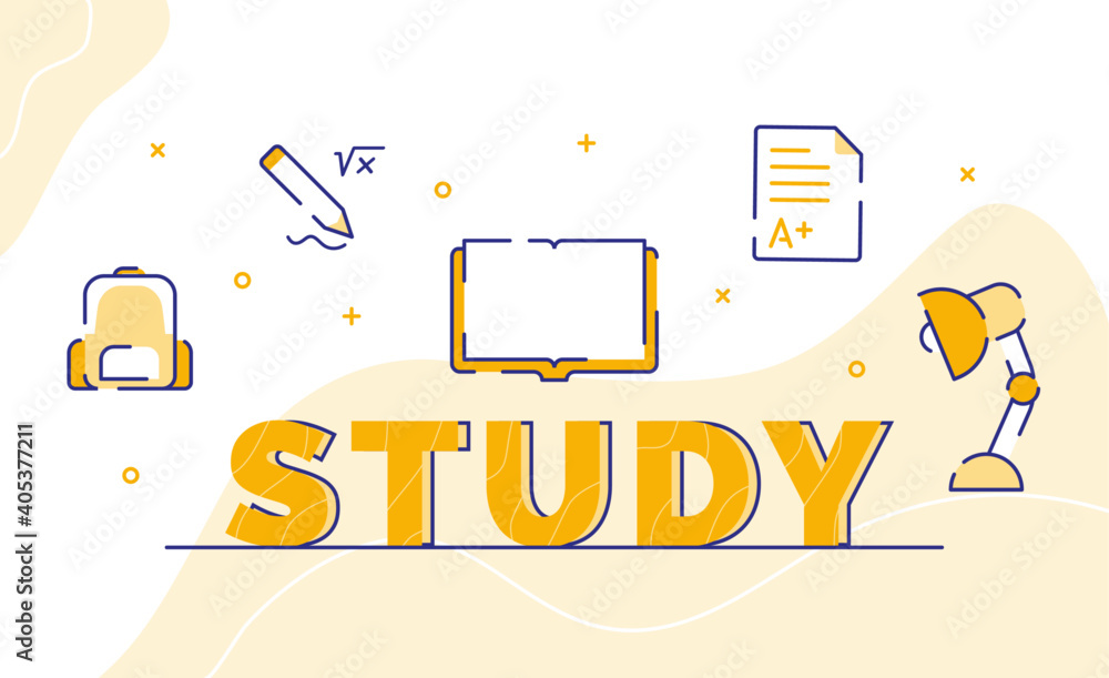 study typography word art background of icon open book bag exam result