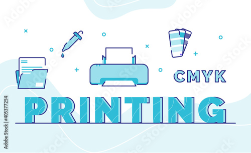 printing typography word art background of icon file folder ink print machine palette color with outline style