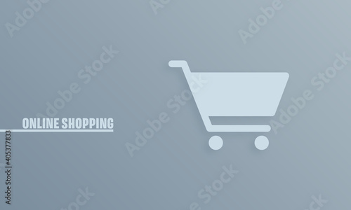 Modern design online Shopping Cart. Paper style e shop symbol.