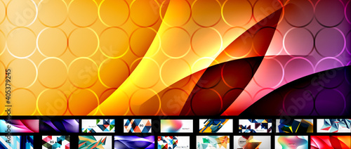 Abstract background set. Geometric minimal various designs - waves, triangles, lines and other shapes. Vector illustrations for placards, brochures, posters and banners