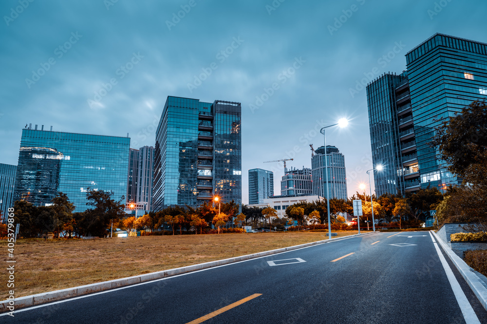 Night view of the financial district, Xiamen, Fujian, China