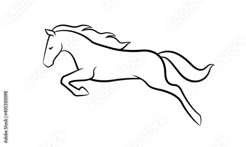 Horse jumping icon. Line art vector illustration. Minimalist concept.