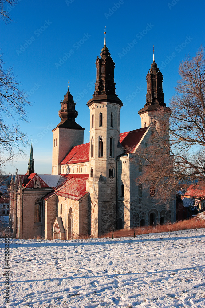 Obraz premium View of the Visby cathedral located in the Swedish province of Gotland.