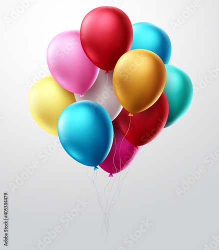 Birthday balloons vector concept. Colorful bunch of flying balloon elements for birthday party celebration and invitation card design. Vector illustration 