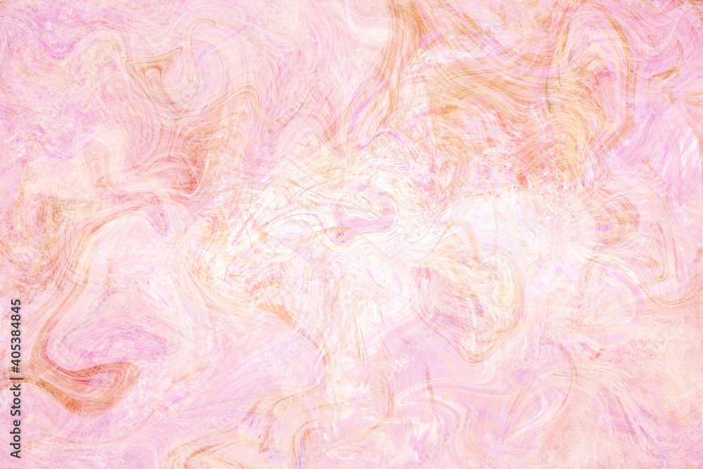 Transparent orange digital texture. Rose gold color flow. Pink marbling abstraction. Digital suminagashi card template. Pastel color liquid paint surface decoration for textile or stationery