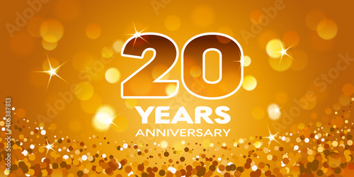 20 years anniversary vector icon, logo. Graphic design element with golden glitter