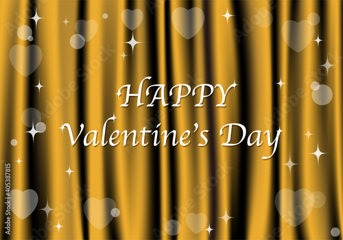 Valentine's Day card. "HAPPY VALENTINE'S DAY" on a fluttering gold cloth.