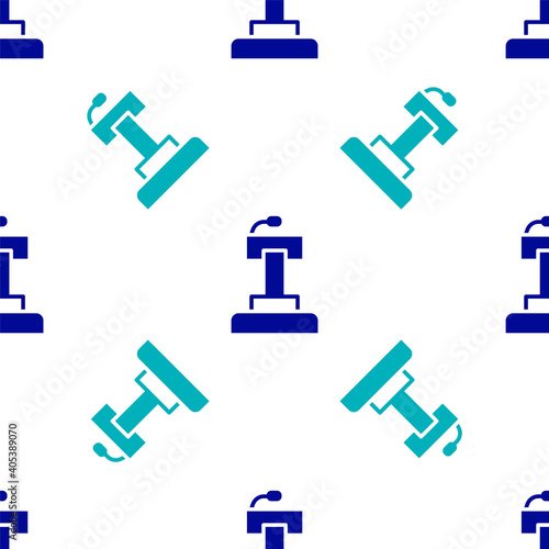 Blue Stage stand or debate podium rostrum icon isolated seamless pattern on white background. Conference speech tribune. Vector.