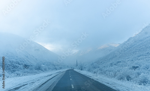 beautiful winter snowy mountain road