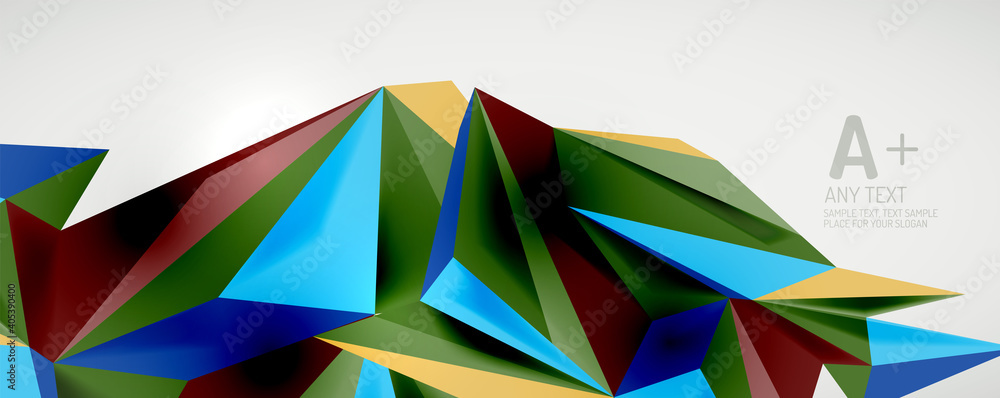 Vector triangle geometric backgrounds. Low poly 3d shape on light backdrop. Vector illustration for covers, banners, flyers and posters and other designs Vector triangle geometric backgrounds. Low poly 3d shape on light backdrop. Vector illustration for covers, banners, flyers and posters and other designs